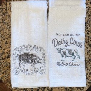 Set of 2 Bamboo hand towels farm theme embroidery